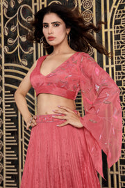 Carrot Pink Ruched Skirt Set